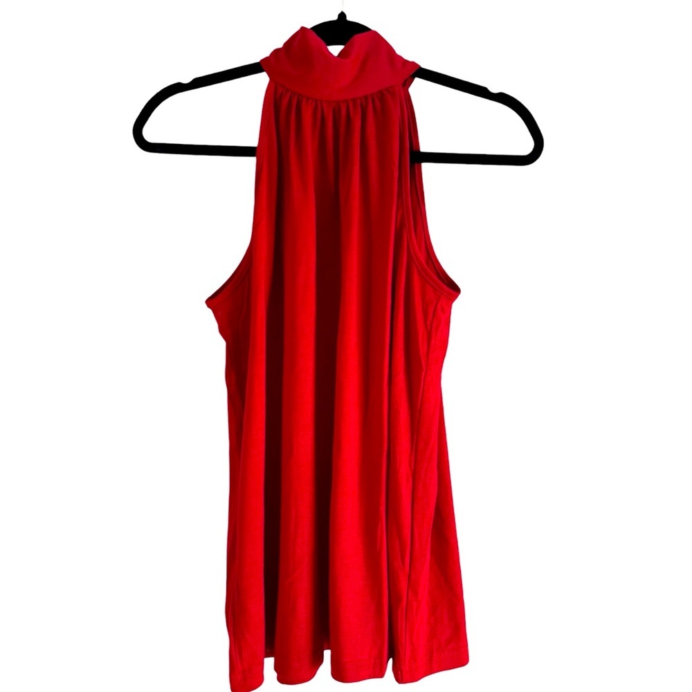 New Red Mock Neck Sleeveless Top with Bow Tie in Back - Picture 2 of 7